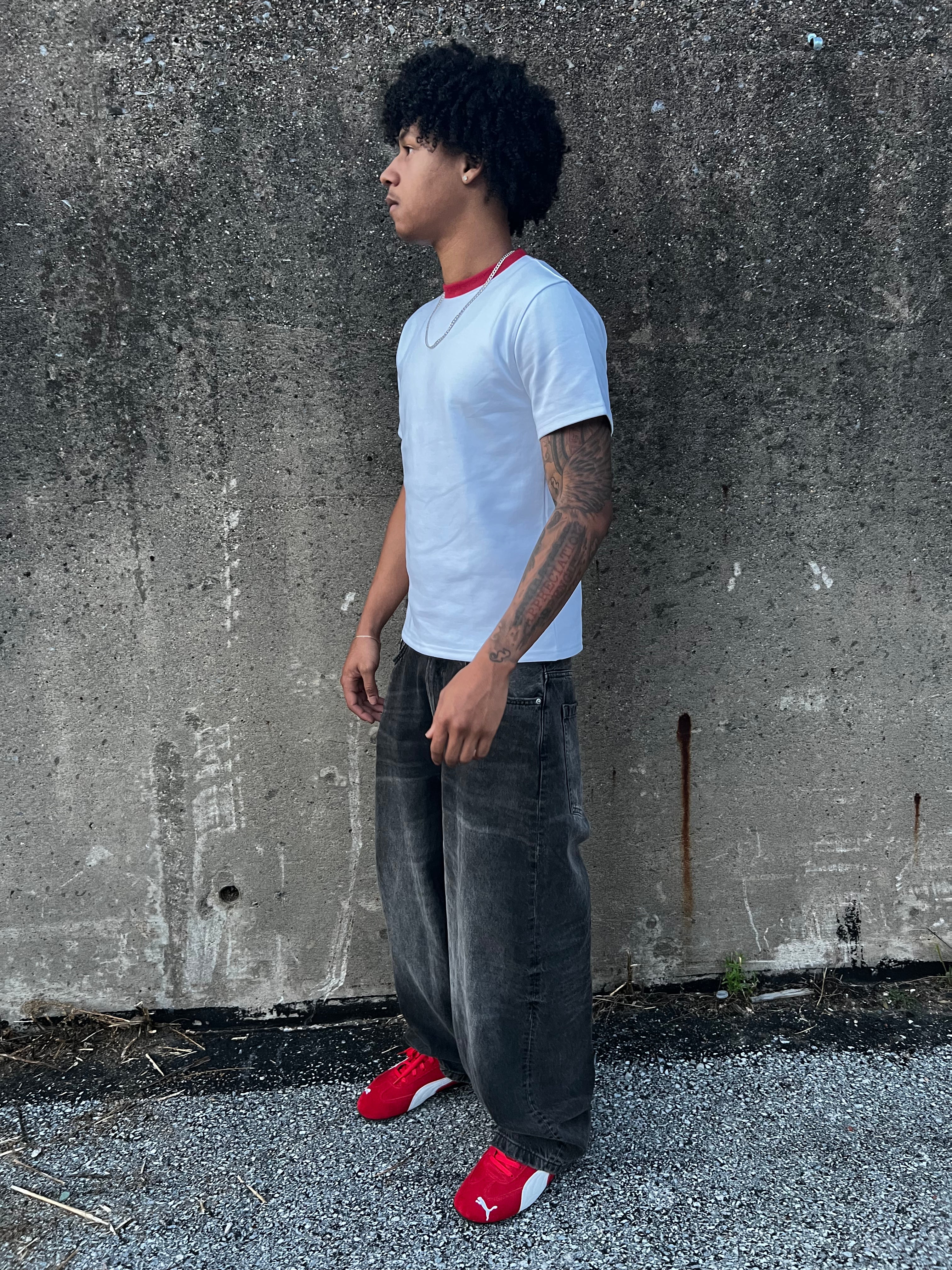 White "Crimson Collar" Tee