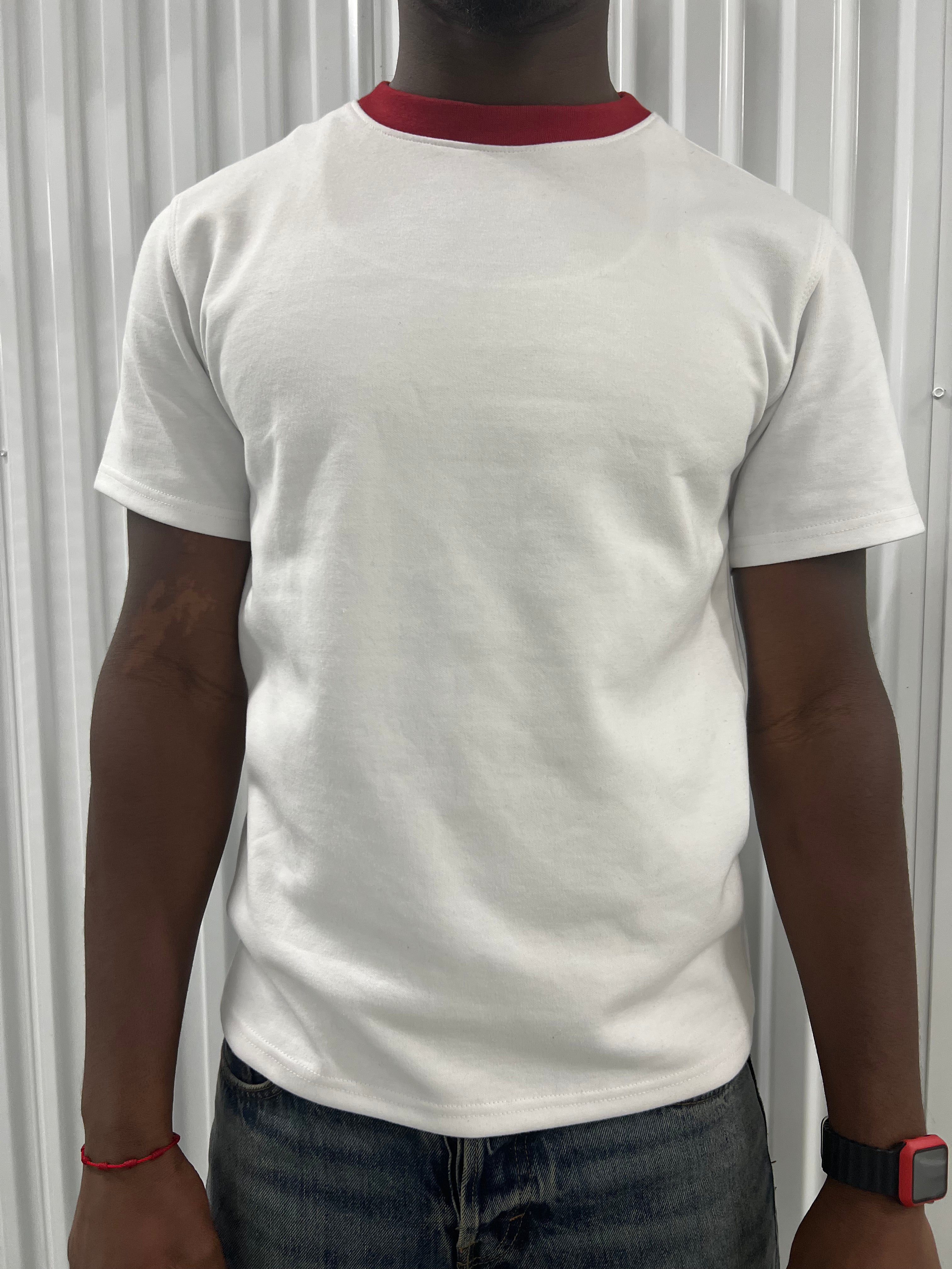 White "Crimson Collar" Tee