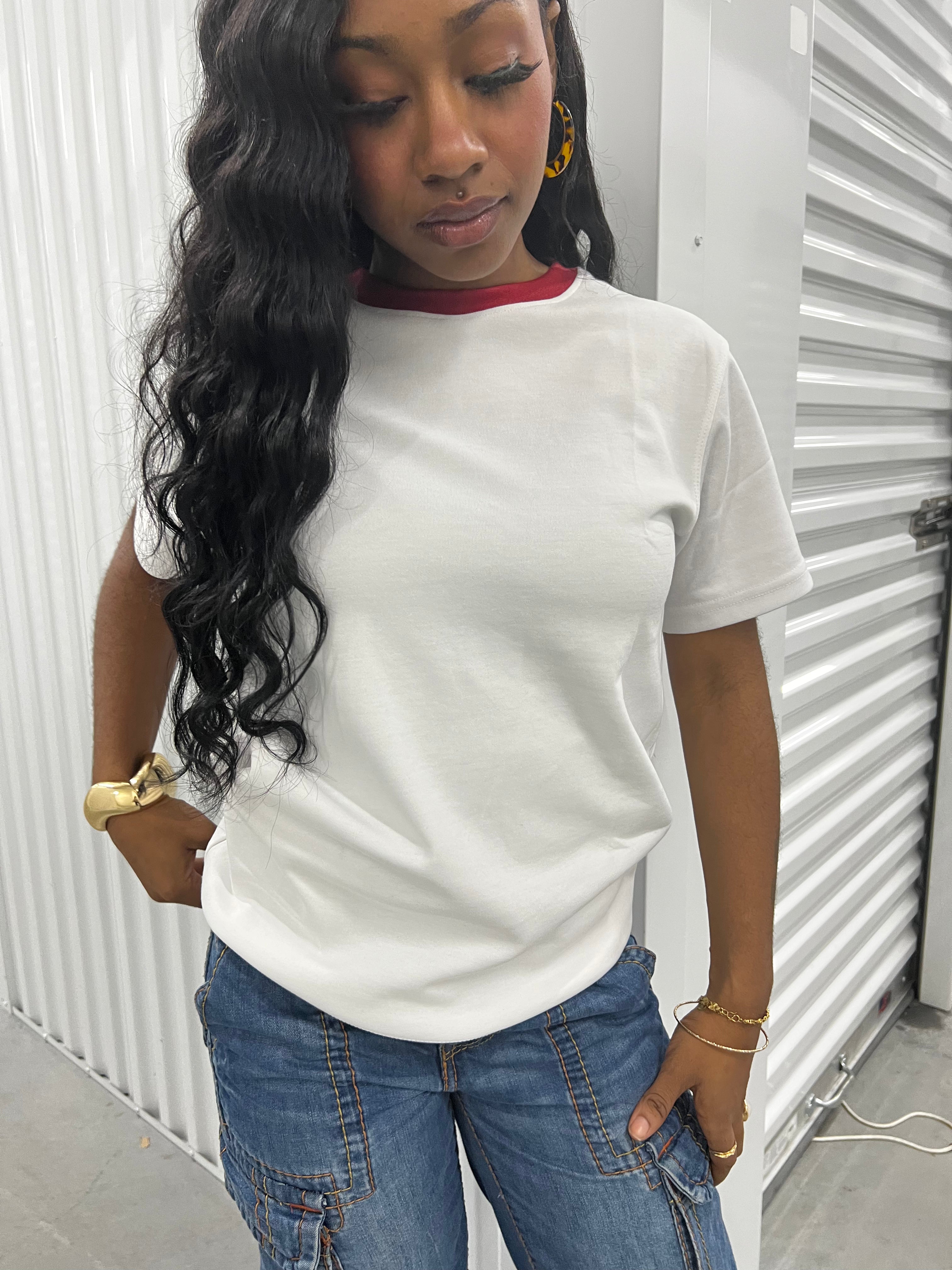 White "Crimson Collar" Tee